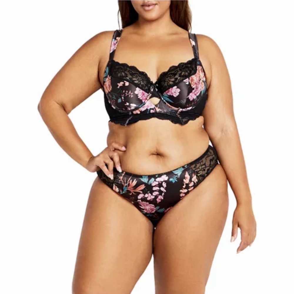 City Chic Sexy Black Floral Lace Underwire Longline Support Bra 36DDD (F)    NWT